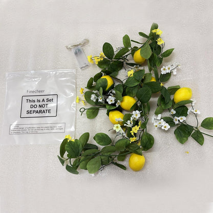 3 Pcs 5.74 ft Artificial Lemon Garland Lemon Vine Garland with Greenery Fake Fruit Party Decoration with Battery Powered Light for Home Door Wall Mantel Wedding Kitchen Table (Stylish Style)