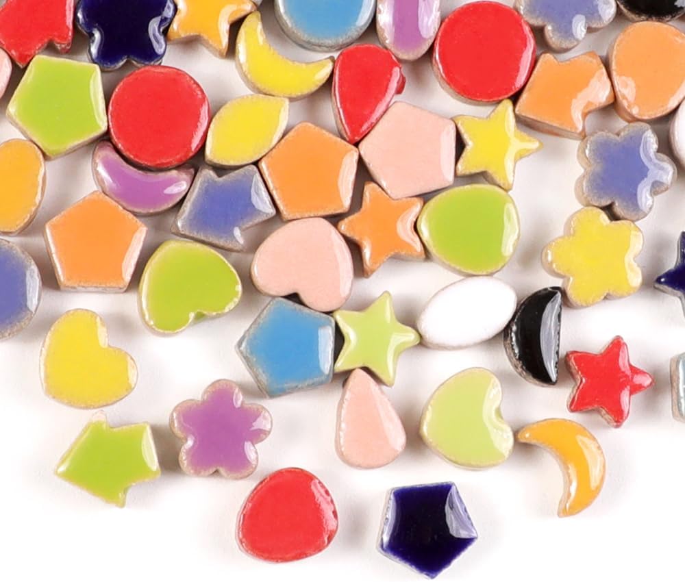 1cm Micro Ceramic Mosaic Tiles for Kids DIY Craft Bulk, Micro Mosaics Pieces suplplies fo Making Mosaic for DIY Craft Photo Frame Kits, Plant Pot, Vases etc.