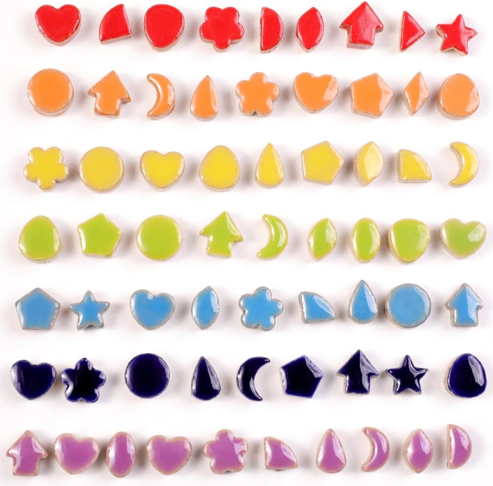 1cm Micro Ceramic Mosaic Tiles for Kids DIY Craft Bulk, Micro Mosaics Pieces suplplies fo Making Mosaic for DIY Craft Photo Frame Kits, Plant Pot, Vases etc.