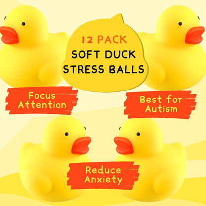 12 Pcs Duck Stress Balls for Adults Mini Duck Party Favors | Cute Duck Sensory Squeeze Balls Soft Fidgets for Christmas Stocking Stuffer Gifts, Stress Relief & Sensory Play
