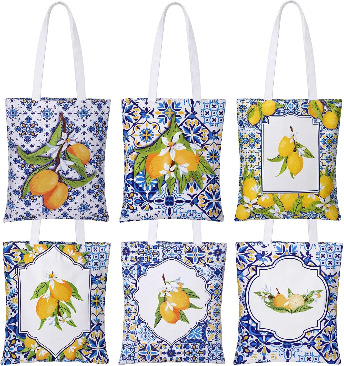 6 Pcs Amalfi Coast Tote Bag for Women, Lemon Gifts Canvas Totes Italy Souvenirs Reusable Grocery Bags for Travel Shopping Summer Beach Party Birthday Graduation Gifts Wedding Favors