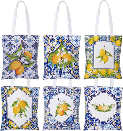 6 Pcs Amalfi Coast Tote Bag for Women, Lemon Gifts Canvas Totes Italy Souvenirs Reusable Grocery Bags for Travel Shopping Summer Beach Party Birthday Graduation Gifts Wedding Favors
