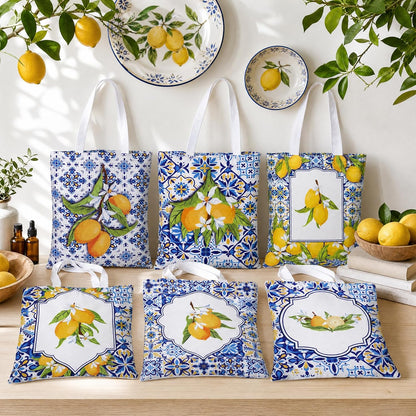 6 Pcs Amalfi Coast Tote Bag for Women, Lemon Gifts Canvas Totes Italy Souvenirs Reusable Grocery Bags for Travel Shopping Summer Beach Party Birthday Graduation Gifts Wedding Favors