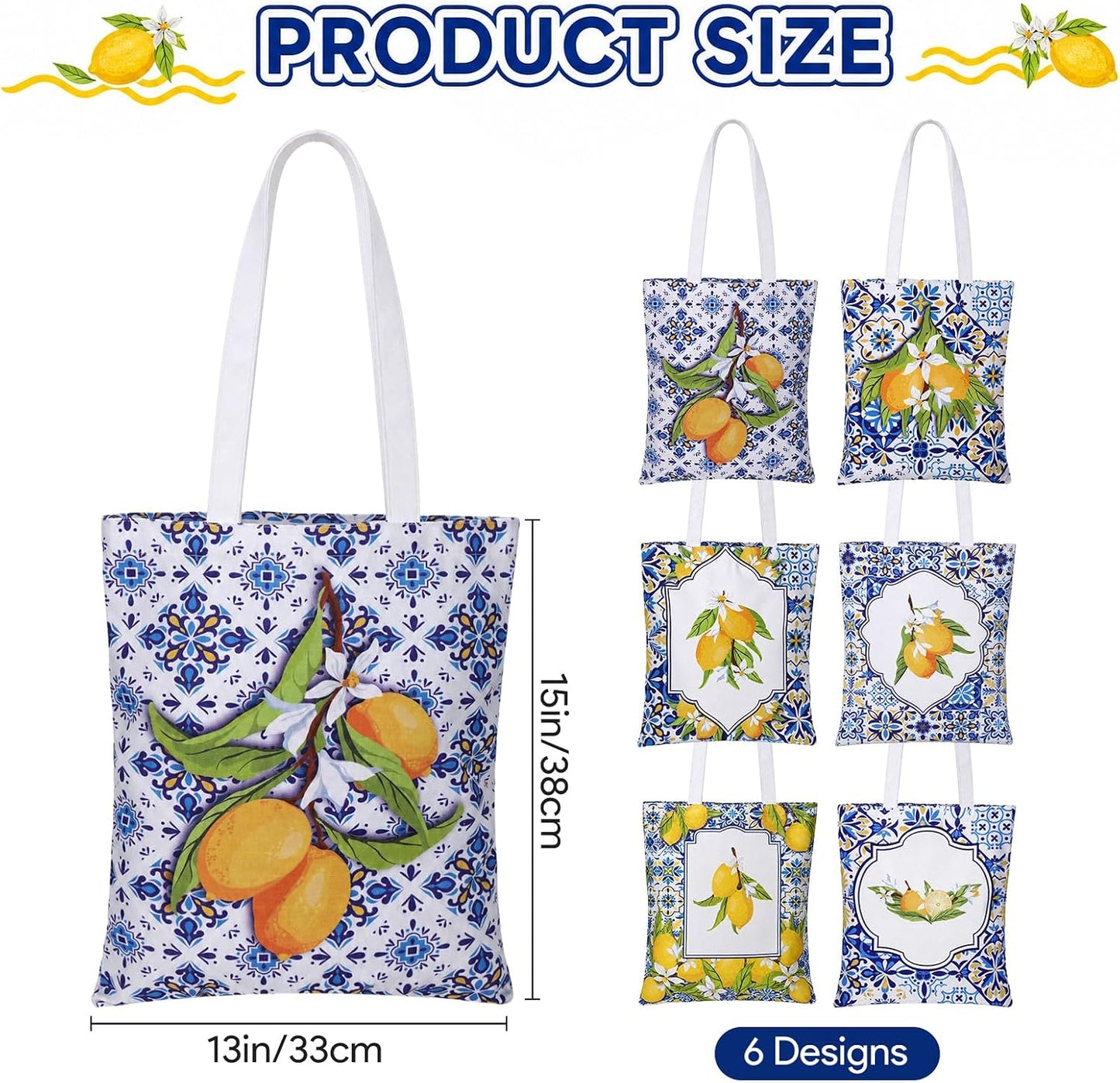 6 Pcs Amalfi Coast Tote Bag for Women, Lemon Gifts Canvas Totes Italy Souvenirs Reusable Grocery Bags for Travel Shopping Summer Beach Party Birthday Graduation Gifts Wedding Favors