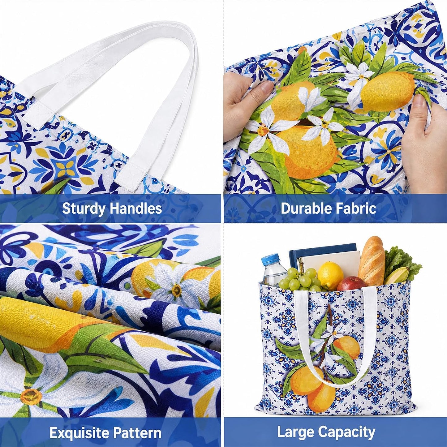 6 Pcs Amalfi Coast Tote Bag for Women, Lemon Gifts Canvas Totes Italy Souvenirs Reusable Grocery Bags for Travel Shopping Summer Beach Party Birthday Graduation Gifts Wedding Favors