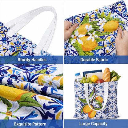 6 Pcs Amalfi Coast Tote Bag for Women, Lemon Gifts Canvas Totes Italy Souvenirs Reusable Grocery Bags for Travel Shopping Summer Beach Party Birthday Graduation Gifts Wedding Favors