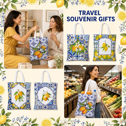 6 Pcs Amalfi Coast Tote Bag for Women, Lemon Gifts Canvas Totes Italy Souvenirs Reusable Grocery Bags for Travel Shopping Summer Beach Party Birthday Graduation Gifts Wedding Favors