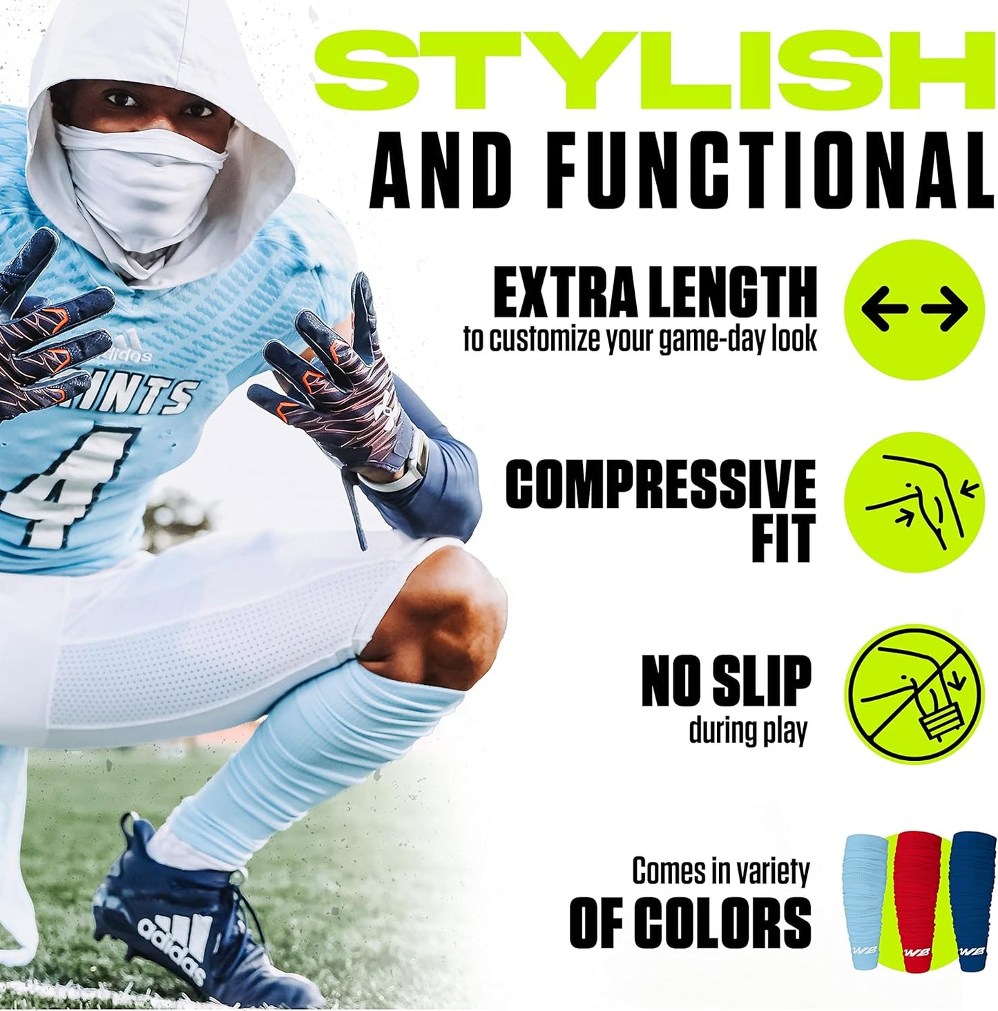 Football Leg Sleeves Calf Compression for Men, Athletic Shin Splint Support - One Pair