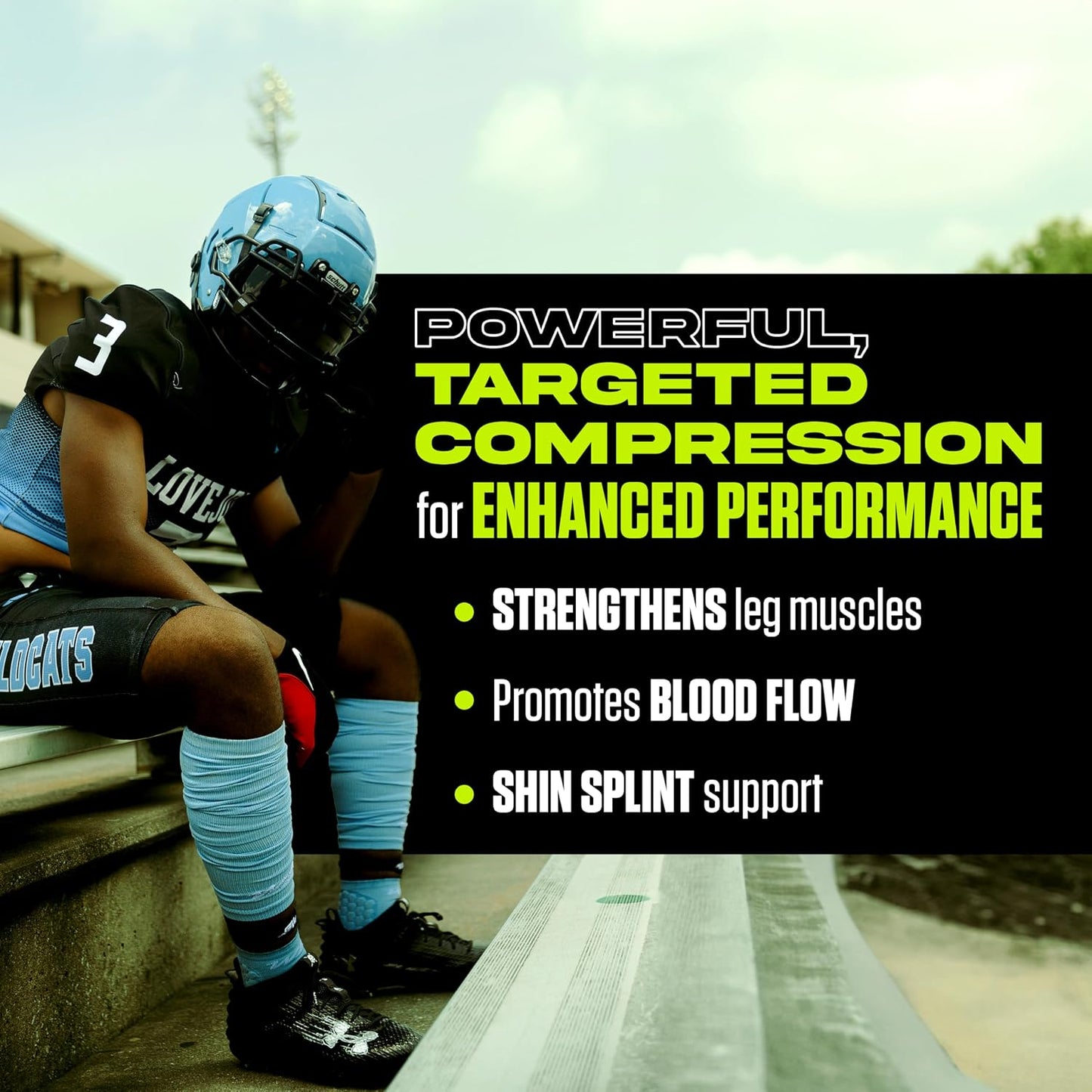 Football Leg Sleeves Calf Compression for Men, Athletic Shin Splint Support - One Pair
