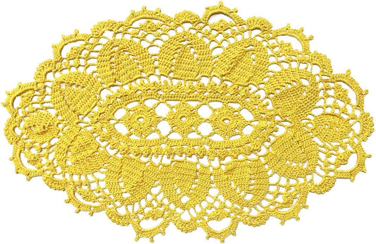 12 x 22 in Oval Lace Tablecloth Doily Handmade Crochet Placemat Women Vase Mat Kitchen Table Runner Anniversary Mother's Day(1PC, Yellow)
