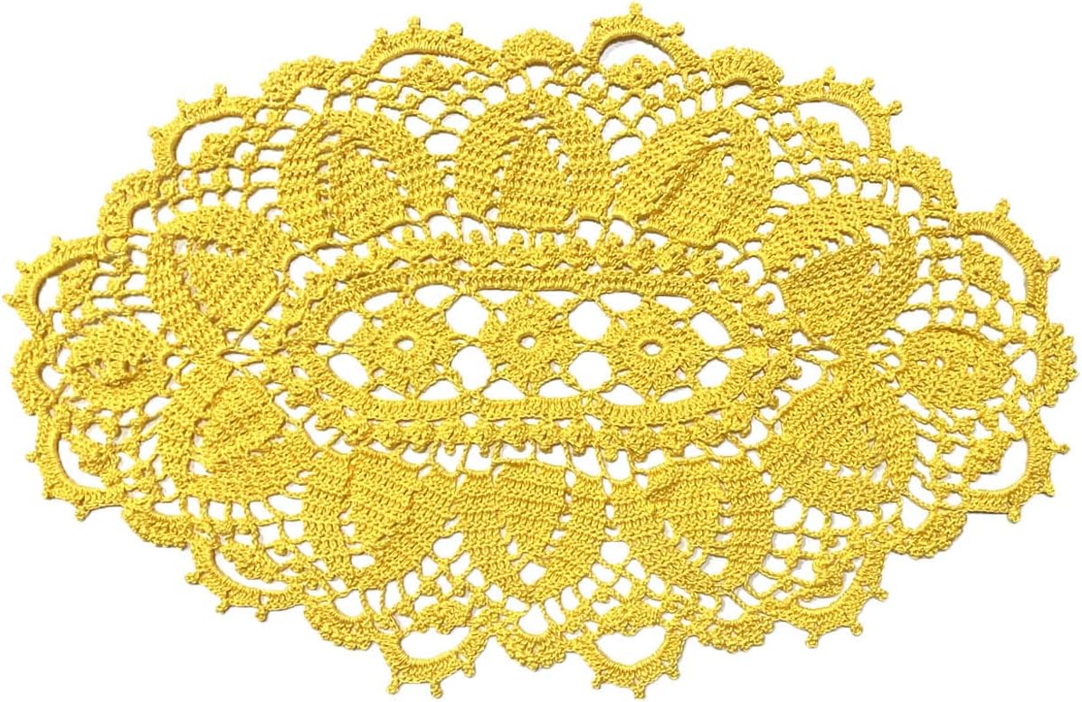 12 x 22 in Oval Lace Tablecloth Doily Handmade Crochet Placemat Women Vase Mat Kitchen Table Runner Anniversary Mother's Day(1PC, Yellow)