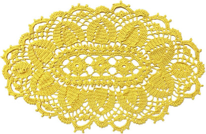 12 x 22 in Oval Lace Tablecloth Doily Handmade Crochet Placemat Women Vase Mat Kitchen Table Runner Anniversary Mother's Day(1PC, Yellow)