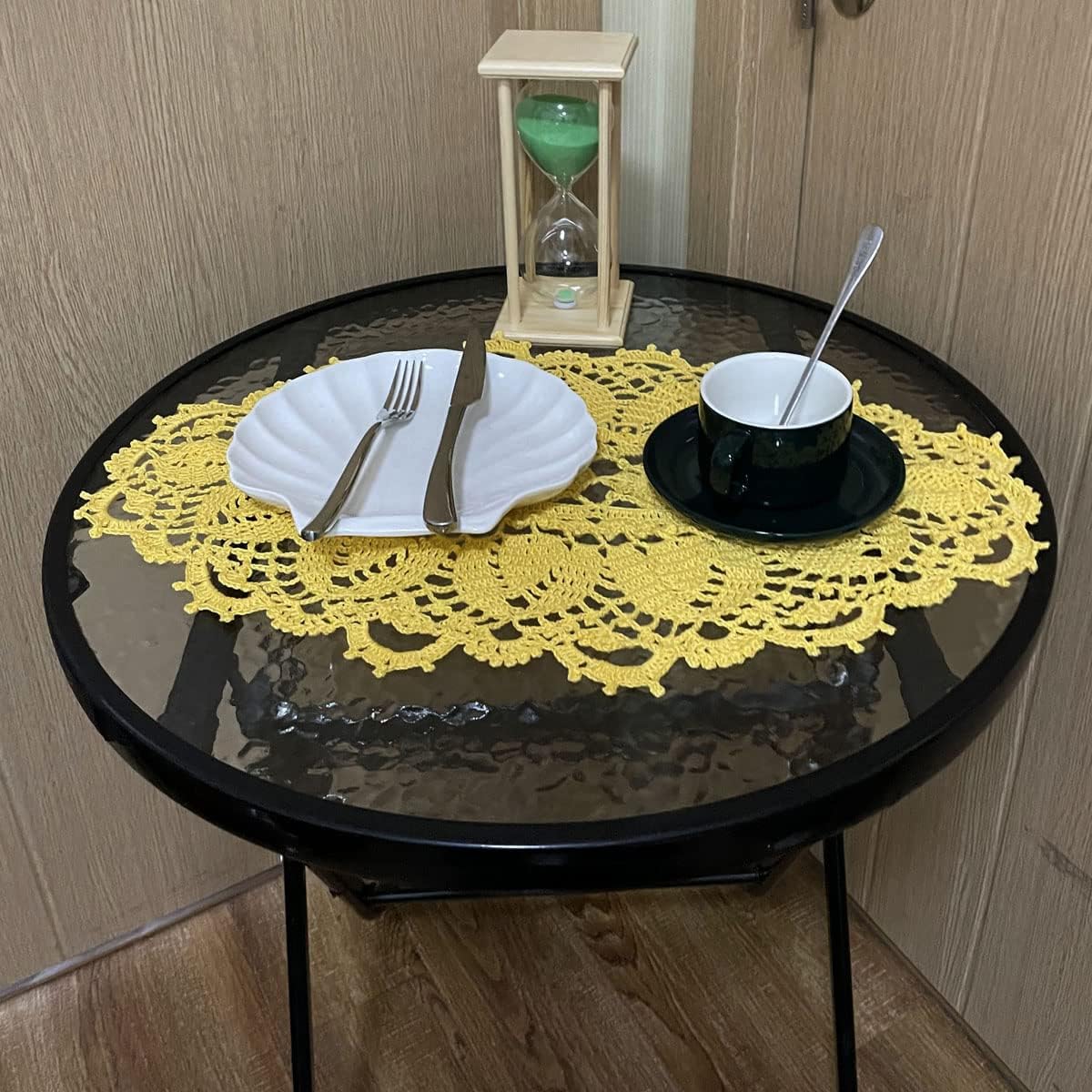 12 x 22 in Oval Lace Tablecloth Doily Handmade Crochet Placemat Women Vase Mat Kitchen Table Runner Anniversary Mother's Day(1PC, Yellow)