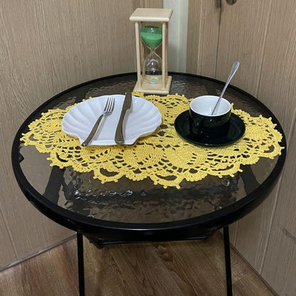 12 x 22 in Oval Lace Tablecloth Doily Handmade Crochet Placemat Women Vase Mat Kitchen Table Runner Anniversary Mother's Day(1PC, Yellow)