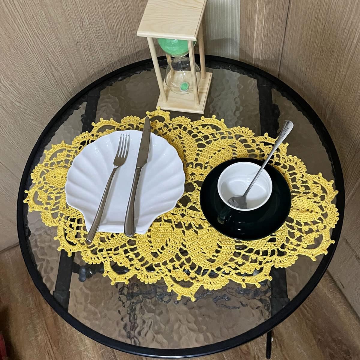 12 x 22 in Oval Lace Tablecloth Doily Handmade Crochet Placemat Women Vase Mat Kitchen Table Runner Anniversary Mother's Day(1PC, Yellow)