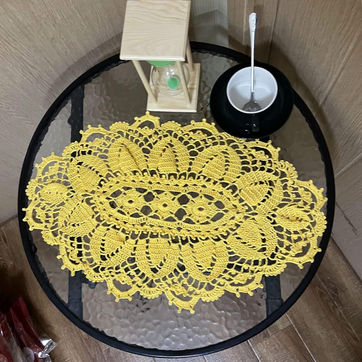 12 x 22 in Oval Lace Tablecloth Doily Handmade Crochet Placemat Women Vase Mat Kitchen Table Runner Anniversary Mother's Day(1PC, Yellow)
