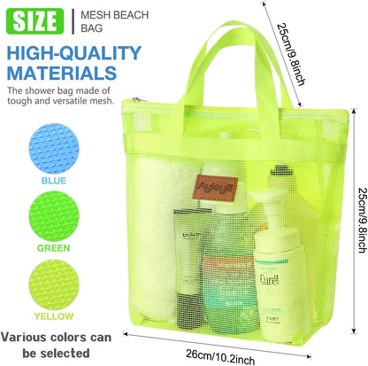 Portable Mesh Shower Caddy Tote, Quick Dry Tote Bag Mesh Beach Bags for Women, Hanging Toiletry and Bath Organizer for Travel Swimming Sports Gym Camp Shopping College Dorms (2pcs,Green-Yellow)
