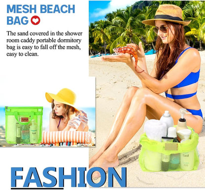 Portable Mesh Shower Caddy Tote, Quick Dry Tote Bag Mesh Beach Bags for Women, Hanging Toiletry and Bath Organizer for Travel Swimming Sports Gym Camp Shopping College Dorms (2pcs,Green-Yellow)