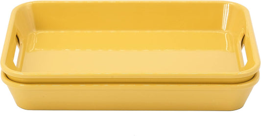 Melamine Trays with Cutout Handles – Set of 2 (8.5" x 6"), Multiple Color Option (Yellow)