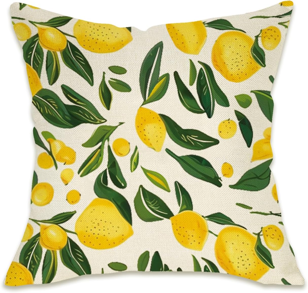 Lemon Throw Pillow Cover 18x18 Inch Summer Decorative Pillow Case, Yellow Lemons Green Leaves Farmhouse Cushion Cover for Couch Sofa Bedroom Patio Outdoor Living Room Seasonal Home Decor, Single Cover
