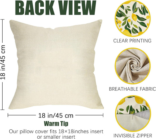 Lemon Throw Pillow Cover 18x18 Inch Summer Decorative Pillow Case, Yellow Lemons Green Leaves Farmhouse Cushion Cover for Couch Sofa Bedroom Patio Outdoor Living Room Seasonal Home Decor, Single Cover