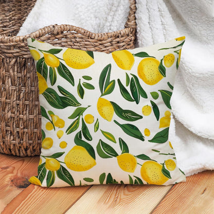 Lemon Throw Pillow Cover 18x18 Inch Summer Decorative Pillow Case, Yellow Lemons Green Leaves Farmhouse Cushion Cover for Couch Sofa Bedroom Patio Outdoor Living Room Seasonal Home Decor, Single Cover
