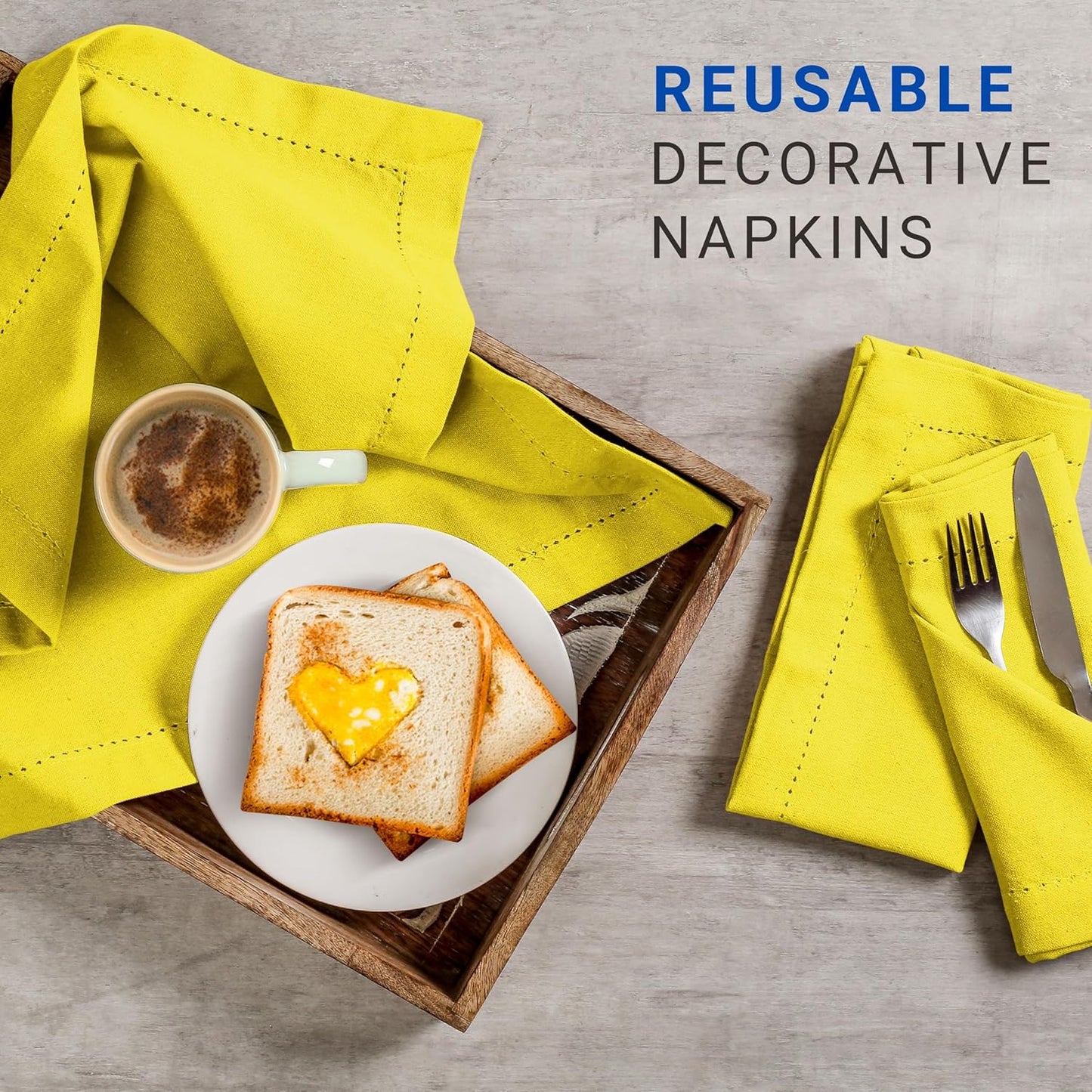 Hemstitch Cloth Napkins 18"x18" - 100% Cotton, Soft, Absorbent, Reusable, Washable Napkins - Set of 12 - Ideal for Weddings, Birthday Parties, Baby Showers, Everyday Use - Lemon Yellow