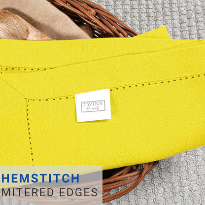 Hemstitch Cloth Napkins 18"x18" - 100% Cotton, Soft, Absorbent, Reusable, Washable Napkins - Set of 12 - Ideal for Weddings, Birthday Parties, Baby Showers, Everyday Use - Lemon Yellow