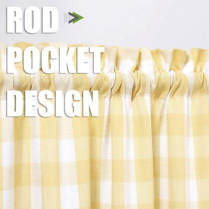 Buffalo Check Tier Curtains for Kitchen, Thick Yarn Dyed Buffalo Plaid Gingham Rod Pocket Farmhouse Cafe Bathroom Curtains, Short Kitchen Window Curtains,28" W x 24" L, Yellow/White, Set of 2