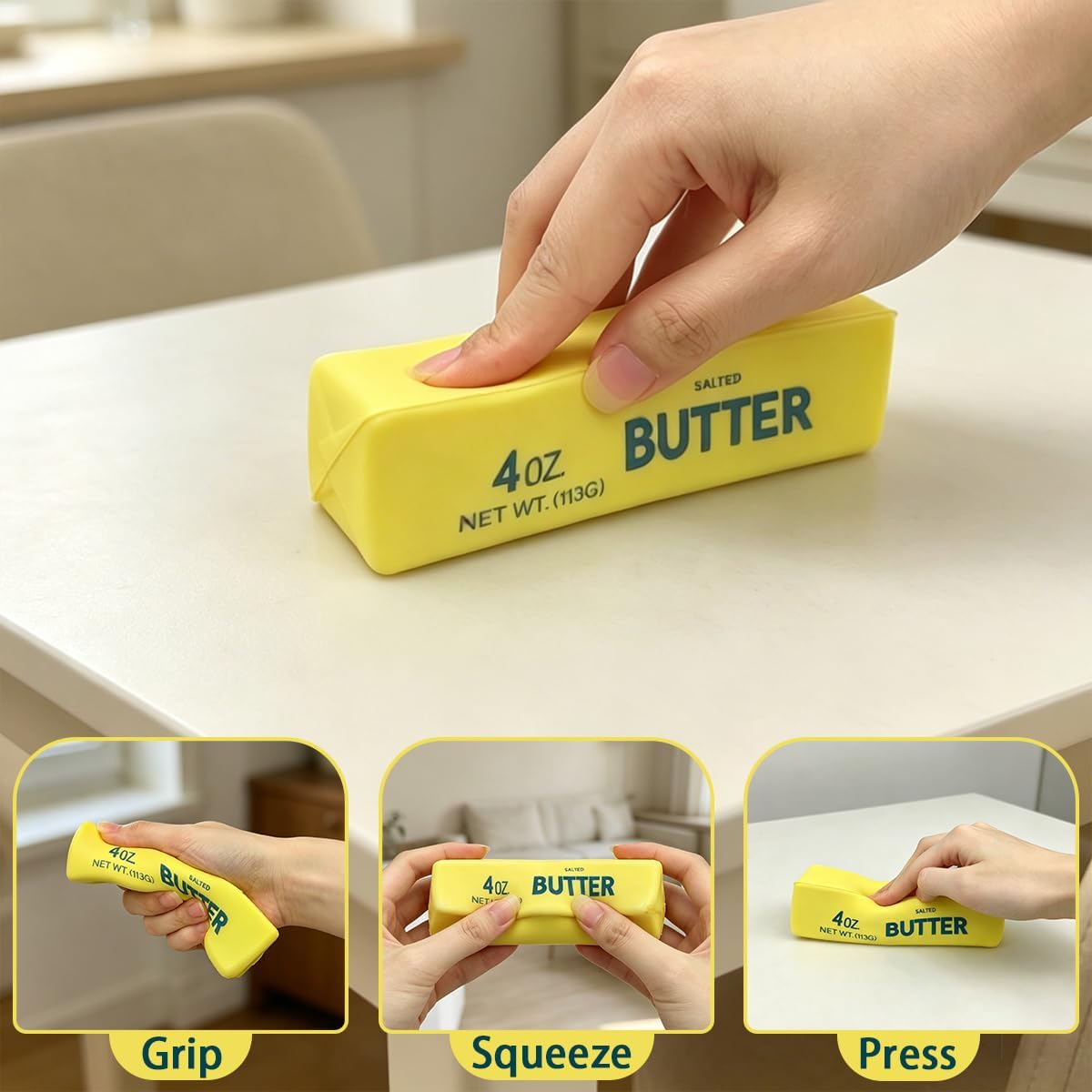 2 Pack Butter Squishy Toys Slow Rising Soft Squeeze Toy Stress Relief Fidget Toys for Kids Party Favors Birthday Gifts Adults Office Desk Toys (Yellow)