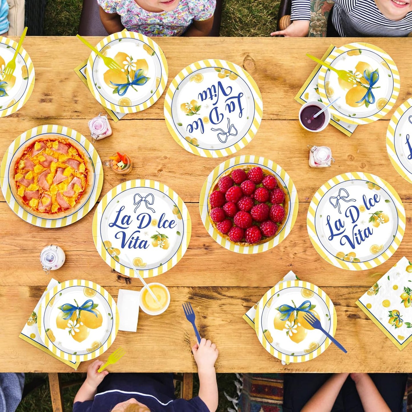 96 Pcs La Dolce Vita Party Decorations, Serves 24 | Italian Bridal Shower Plates and Napkins Yellow Lemon Citrus Tableware Set for Bridal Shower Bachelorette Wedding Summer