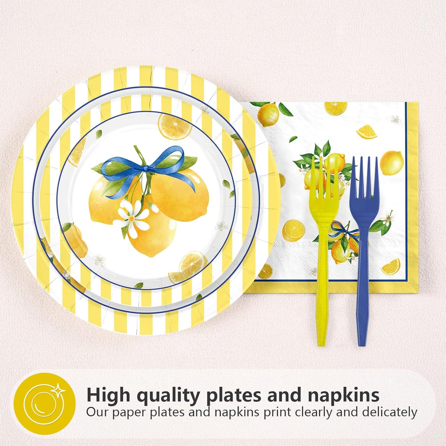 96 Pcs La Dolce Vita Party Decorations, Serves 24 | Italian Bridal Shower Plates and Napkins Yellow Lemon Citrus Tableware Set for Bridal Shower Bachelorette Wedding Summer