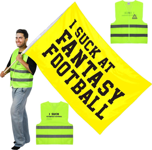 2 Pcs Fantasy Football Set Include Fantasy Football Vest and Flag Award Funny for Men Women