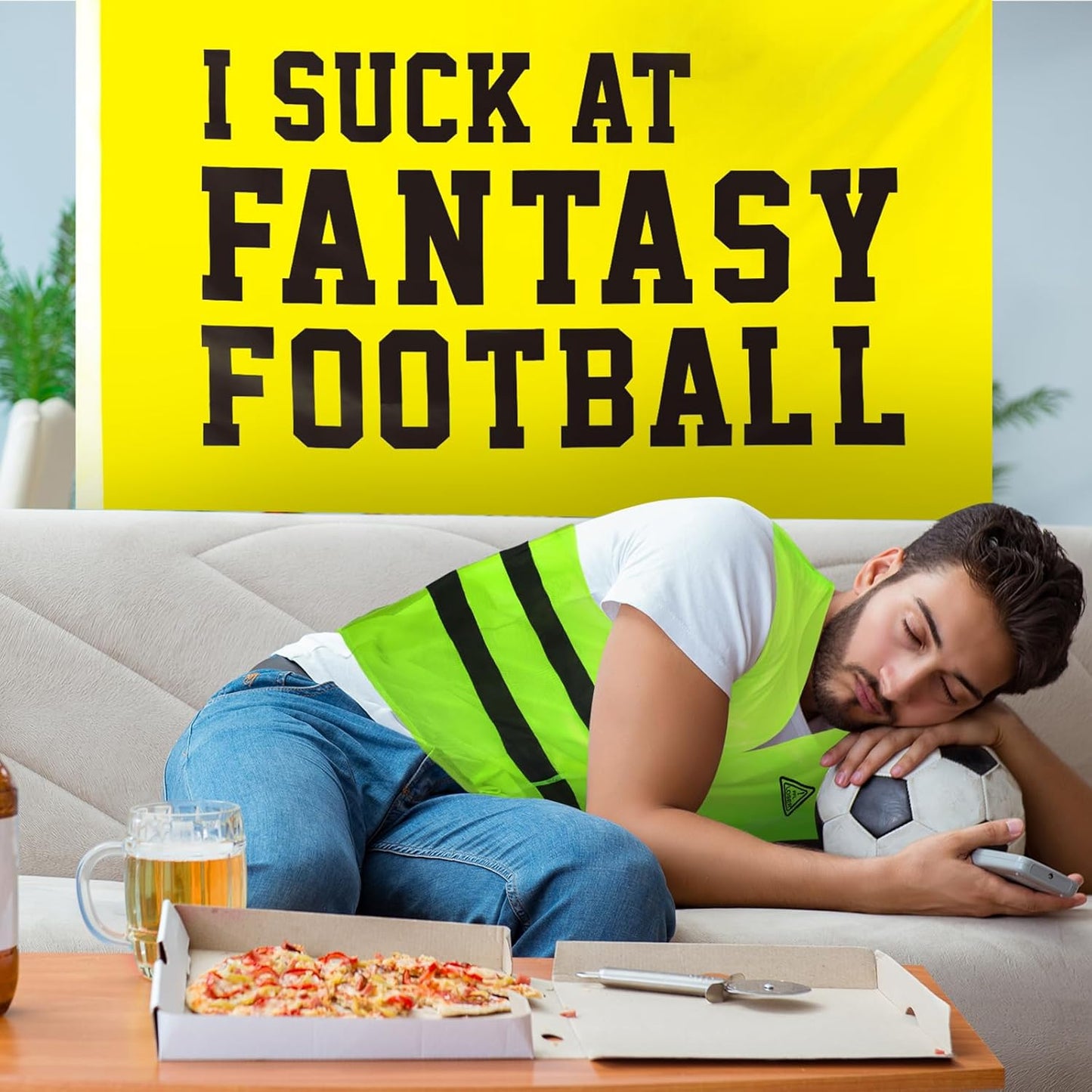2 Pcs Fantasy Football Set Include Fantasy Football Vest and Flag Award Funny for Men Women