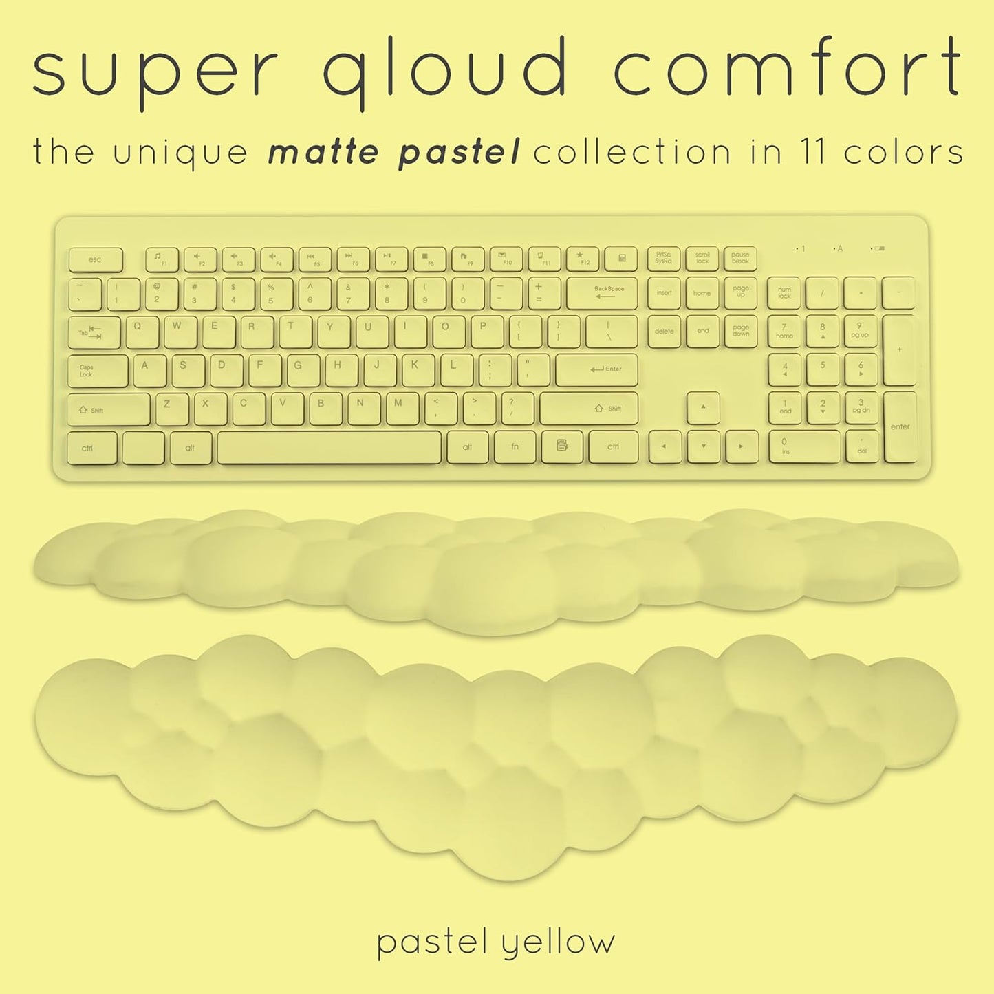 Cloud Keyboard Wrist Rest – Qloud Cloud Wrist Rest for Computer Keyboard and Mouse, Ergonomic Memory Foam Wrist Pad with Non-Slip Base, Includes Cloud Mouse Pad – Yellow
