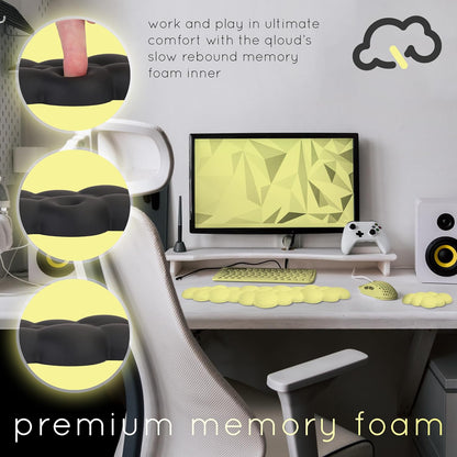 Cloud Keyboard Wrist Rest – Qloud Cloud Wrist Rest for Computer Keyboard and Mouse, Ergonomic Memory Foam Wrist Pad with Non-Slip Base, Includes Cloud Mouse Pad – Yellow