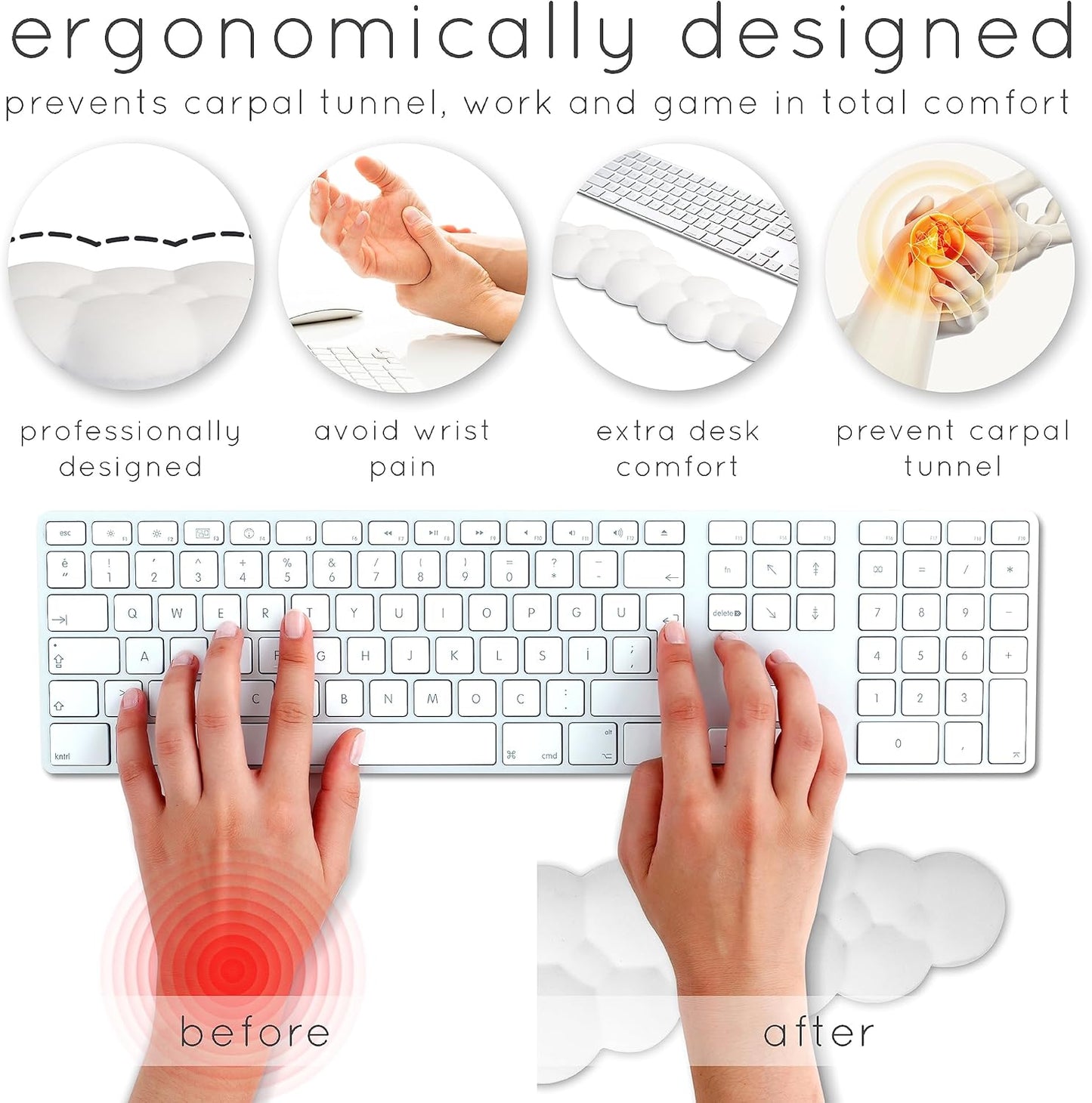 Cloud Keyboard Wrist Rest – Qloud Cloud Wrist Rest for Computer Keyboard and Mouse, Ergonomic Memory Foam Wrist Pad with Non-Slip Base, Includes Cloud Mouse Pad – Yellow
