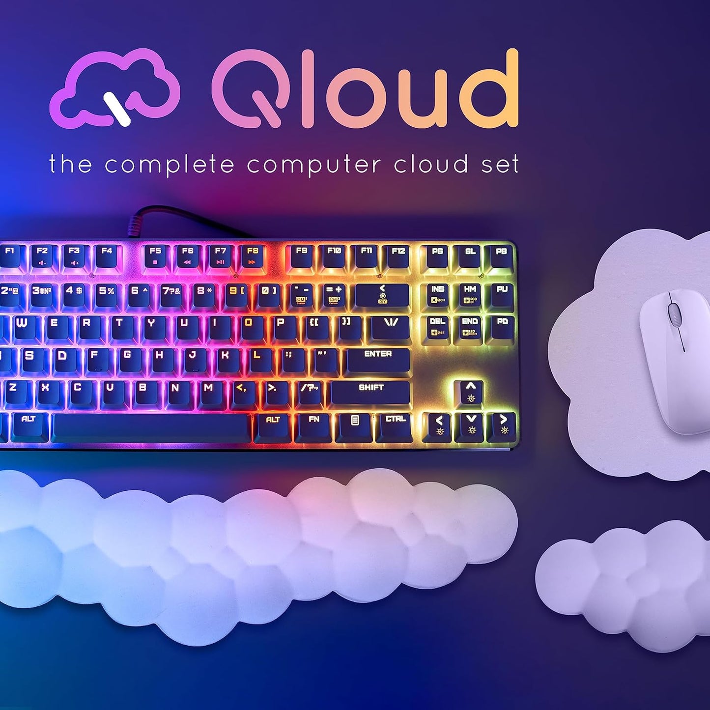Cloud Keyboard Wrist Rest – Qloud Cloud Wrist Rest for Computer Keyboard and Mouse, Ergonomic Memory Foam Wrist Pad with Non-Slip Base, Includes Cloud Mouse Pad – Yellow
