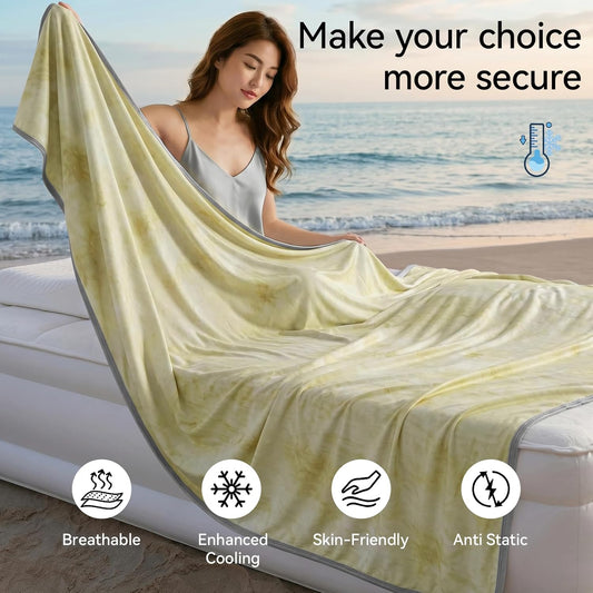 Guohaoi Cooling Throw Blanket for Hot Sleepers, Twin Size 90''×90'' Lightweight Breathable Summer Bed Blanket for Couch, Arc-Chill Q-Max >0.5 Cool Fiber, Lightweight Blanket Yellow