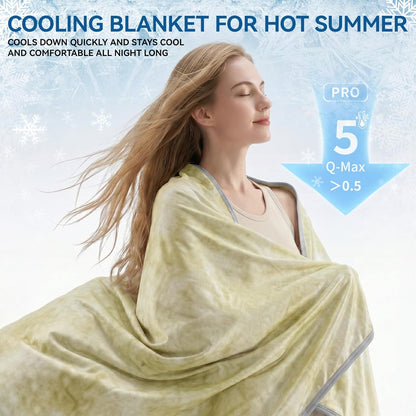 Guohaoi Cooling Throw Blanket for Hot Sleepers, Twin Size 90''×90'' Lightweight Breathable Summer Bed Blanket for Couch, Arc-Chill Q-Max >0.5 Cool Fiber, Lightweight Blanket Yellow