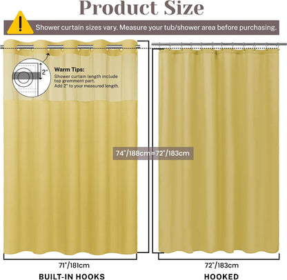 No Hook Slub Textured Shower Curtain with Snap in Liner - Yellow Fabric Outer Curtain & Waterproof Inner Liner, Hotel Style with See Through Top Window, 71x74 in
