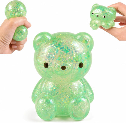 1Pack Bear Squishy, Slow Rising Stress Relief Fidget Toys for Adults, Green | Glitter Bear-Shaped Sensory Squeeze Toys, Calm Anxiety, Portable, Safe TPR Material, Soft Hand Toy for Office, Home or Travel