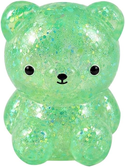 1Pack Bear Squishy, Slow Rising Stress Relief Fidget Toys for Adults, Green | Glitter Bear-Shaped Sensory Squeeze Toys, Calm Anxiety, Portable, Safe TPR Material, Soft Hand Toy for Office, Home or Travel