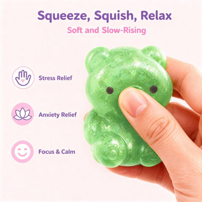 1Pack Bear Squishy, Slow Rising Stress Relief Fidget Toys for Adults, Green | Glitter Bear-Shaped Sensory Squeeze Toys, Calm Anxiety, Portable, Safe TPR Material, Soft Hand Toy for Office, Home or Travel