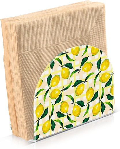 Napkin Holder, Clear Acrylic Paper Napkin Holders Tropical Plant Lemon Tissue Box Dispenser Stand Tabletop Space Saver Upright Napkin Towel Holders for Kitchen Restaurant Home Decor