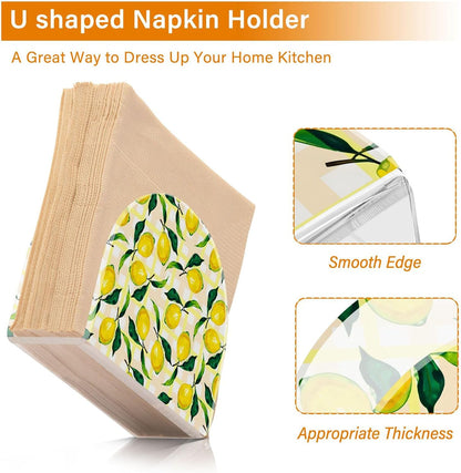 Napkin Holder, Clear Acrylic Paper Napkin Holders Tropical Plant Lemon Tissue Box Dispenser Stand Tabletop Space Saver Upright Napkin Towel Holders for Kitchen Restaurant Home Decor