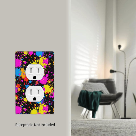Neon Abstract Pink Blue Yellow Paint Splatter Outlet Cover Light Switch Cover Decorative 1 Gang Wall Plate For Kitchen Room Bathroom Size 4.5" X 2.75"
