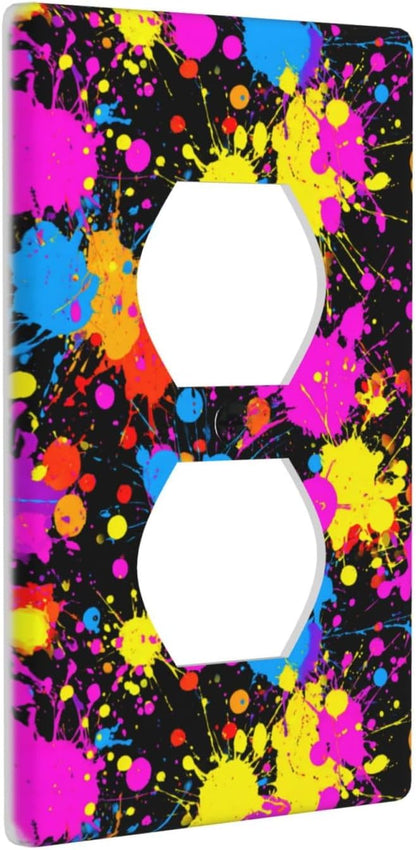 Neon Abstract Pink Blue Yellow Paint Splatter Outlet Cover Light Switch Cover Decorative 1 Gang Wall Plate For Kitchen Room Bathroom Size 4.5" X 2.75"