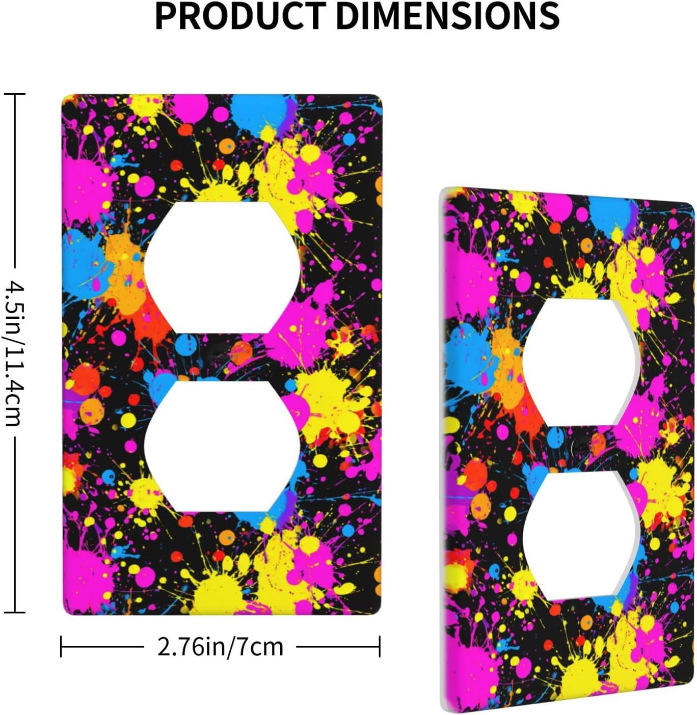 Neon Abstract Pink Blue Yellow Paint Splatter Outlet Cover Light Switch Cover Decorative 1 Gang Wall Plate For Kitchen Room Bathroom Size 4.5" X 2.75"