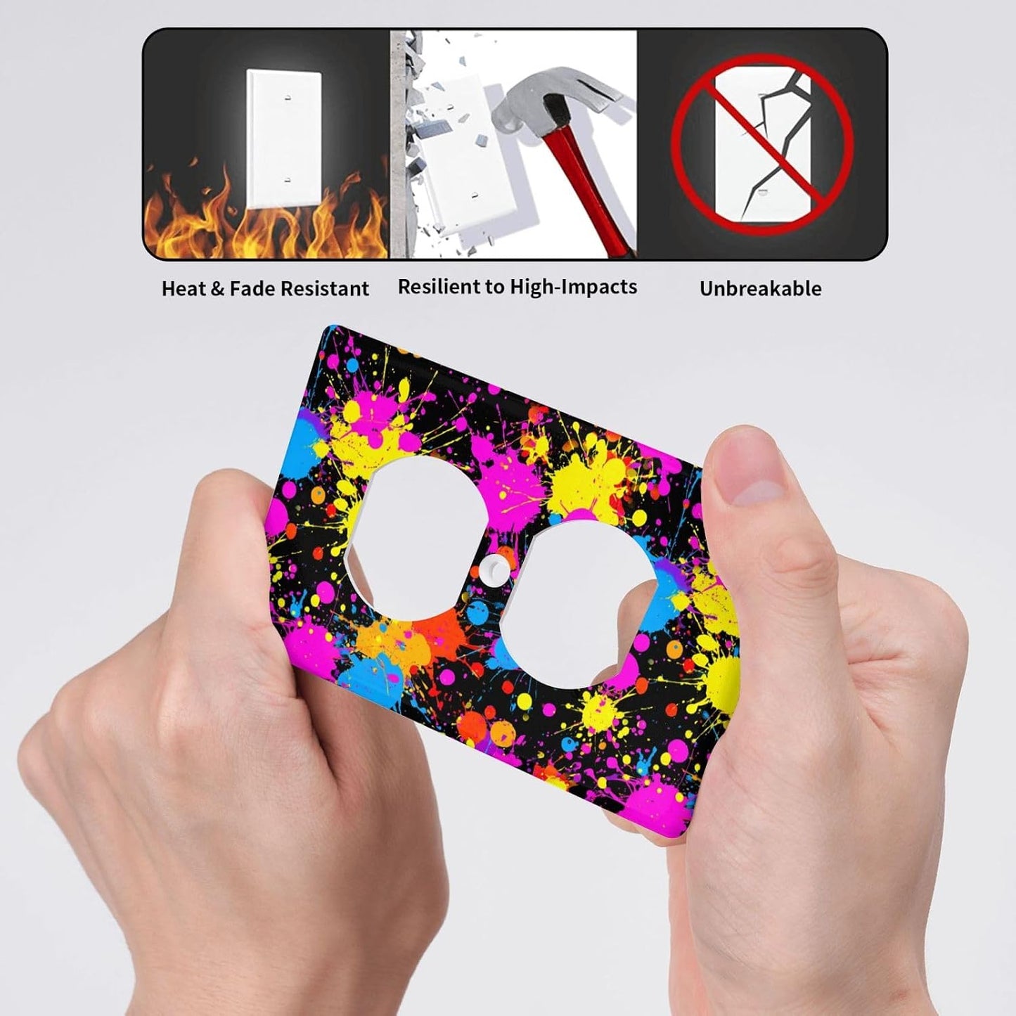 Neon Abstract Pink Blue Yellow Paint Splatter Outlet Cover Light Switch Cover Decorative 1 Gang Wall Plate For Kitchen Room Bathroom Size 4.5" X 2.75"